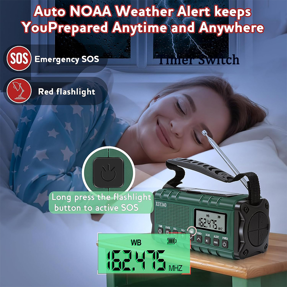 10000mAh Emergency Radio Solar Hand Crank Dynamo Radio AM/FM/NOAA Radio LED Flashlight SOS Alarm Power Bank