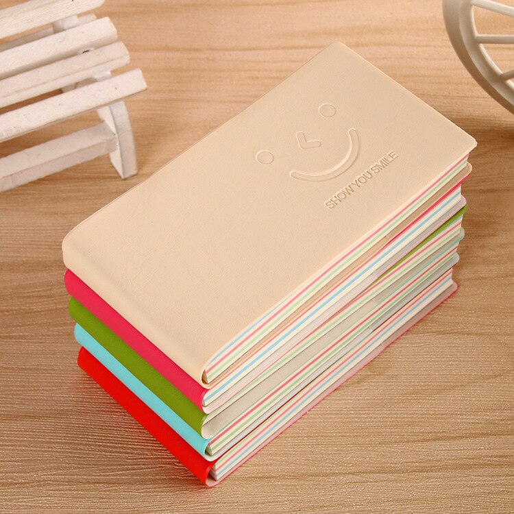 Cute Korean Smiley Notebook Kawaii Student Stationery School Supplies MINI Rectangle Notebook Color Inside Pages Small Note Book: Purple