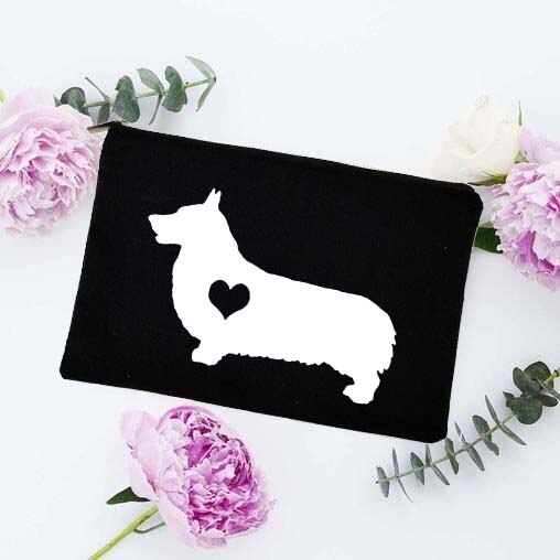 Fun Liefde Hond Afdrukken Cosmetische Zakken Make Pouch Canvas Herbruikbare Purse Beauty Bag Organizer Toilettas Tassen Eco Wassen Pouch: W03385-TBBK-D