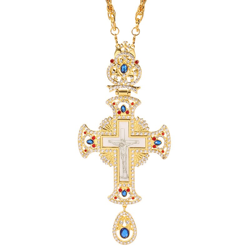 Gold Pectoral Cross russian greece crucifix religious necklace icon Byzantine Art and Orthodox Tradition holy cross priests