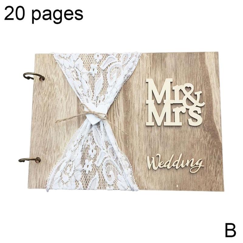 1Pc Wedding Signature Book Wooden Guest Sign-in Book MR&amp;MRS DIY Photo Decoration Wedding Book Memories Wedding Book Guest M3F8: B