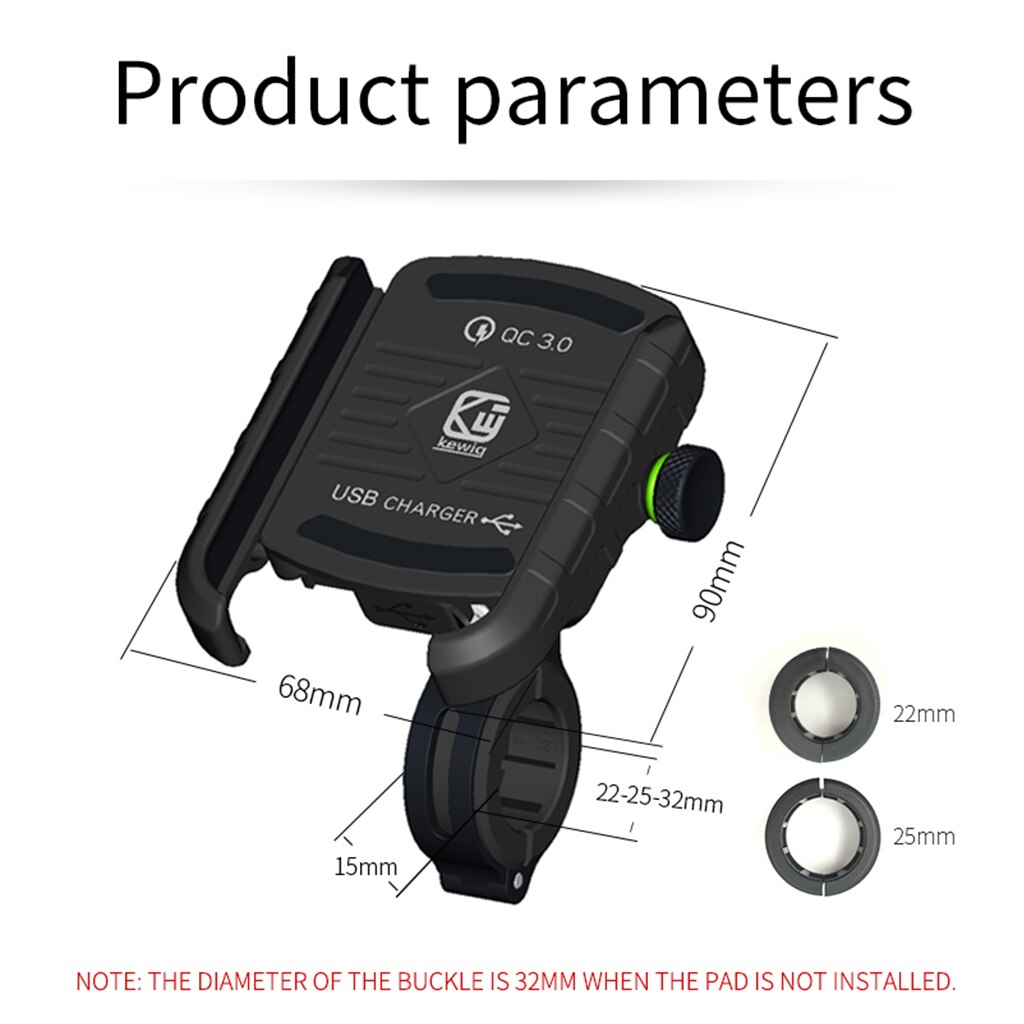 Motorcycle Phone Holders Aluminium QC3.0 USB Fast Charger 360° Rotate Motorbike Phone Holder Mount Stand with USB Charger