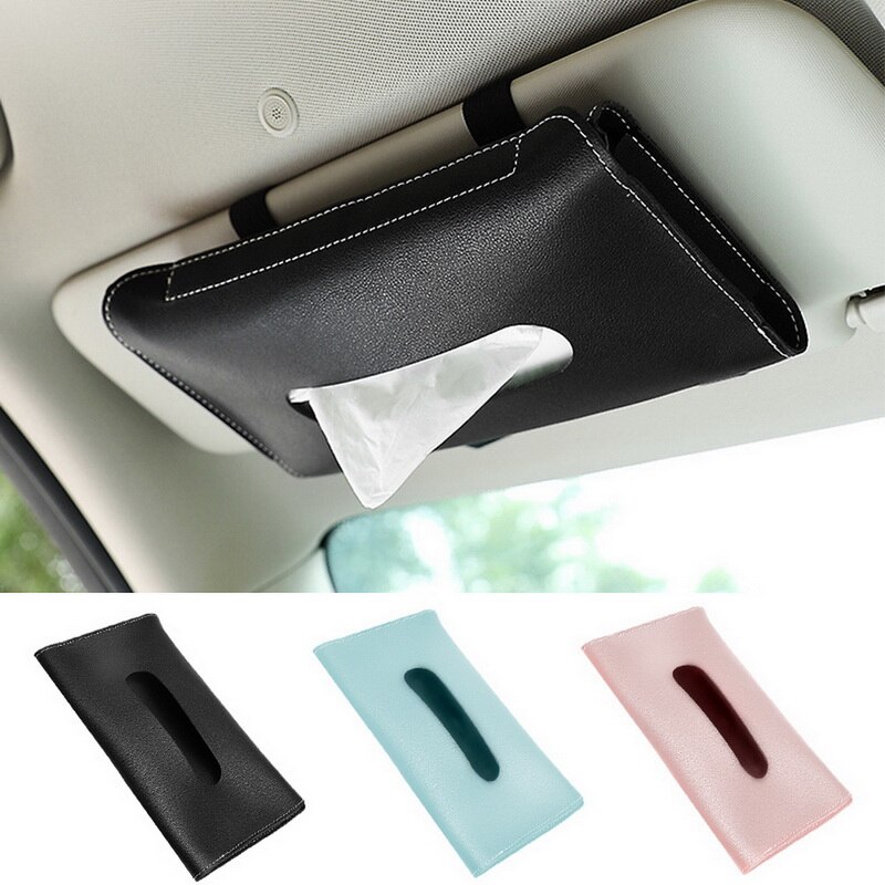 Car Sun Visor Tissue Box Oval Mouth Widened Easy Extraction Wear Resistant Not Blocking Line of Sight Simplicity Leather