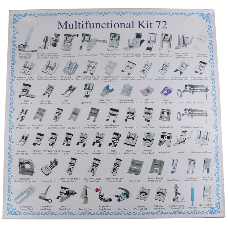 72Pcs Domestic Sewing Machine Presser Feet Set for Brother, Babylock, Singer, Janome, Elna, Toyota, Home, Simplicity