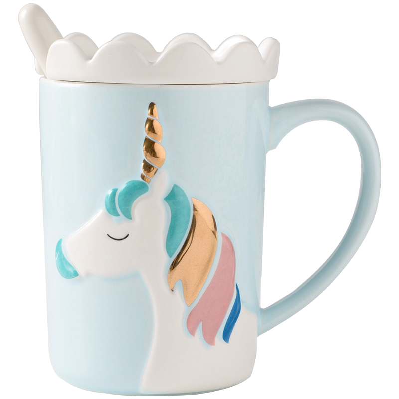 Kreative Bunte Einhorn Tassen Keramik Frühstück Milch Wasser Becher Küche Büro Drink Porzellan Kaffee Tassen Mit Deckel & Löffel