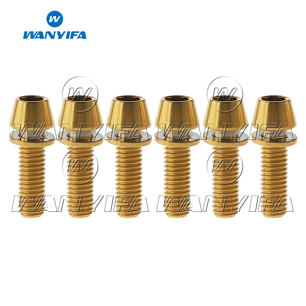 Wanyifa 6pcs M5x18mm Ti Titanium Bicycle Stem Bolt Mountain Bike Ultralight Stem Screw with Washers Gasket: Gold