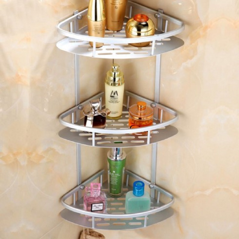 Space Aluminum Bathroom Shelf Shower Shampoo Soap Cosmetic Shelves Bathroom Accessories Storage Organizer Rack Holder: 3 Tier