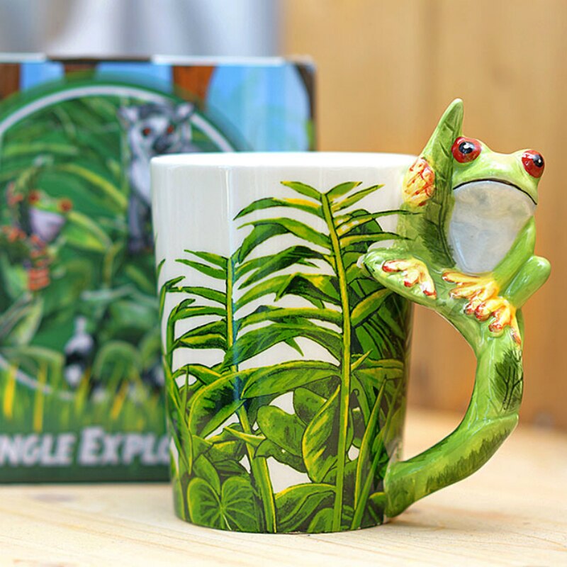 300ml Frog Ceramic Mugs 3D Cartoon Cup Hand Drawn Animal Coffee Mug Coffee Cup
