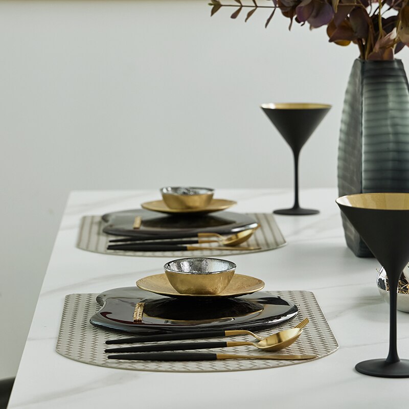 Bandeja de cena de cristal con textura de tinta Semicircular, vajilla occidental de latón dorado, plato redondo de plata, tazón de Sara de cristal, estilo nórdico