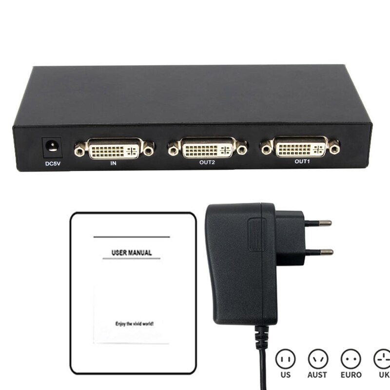 Active DVI Splitter 1X2 out box DVI splitter dual monitor DVI 1 in 2 out 1080P for PC laptop projector