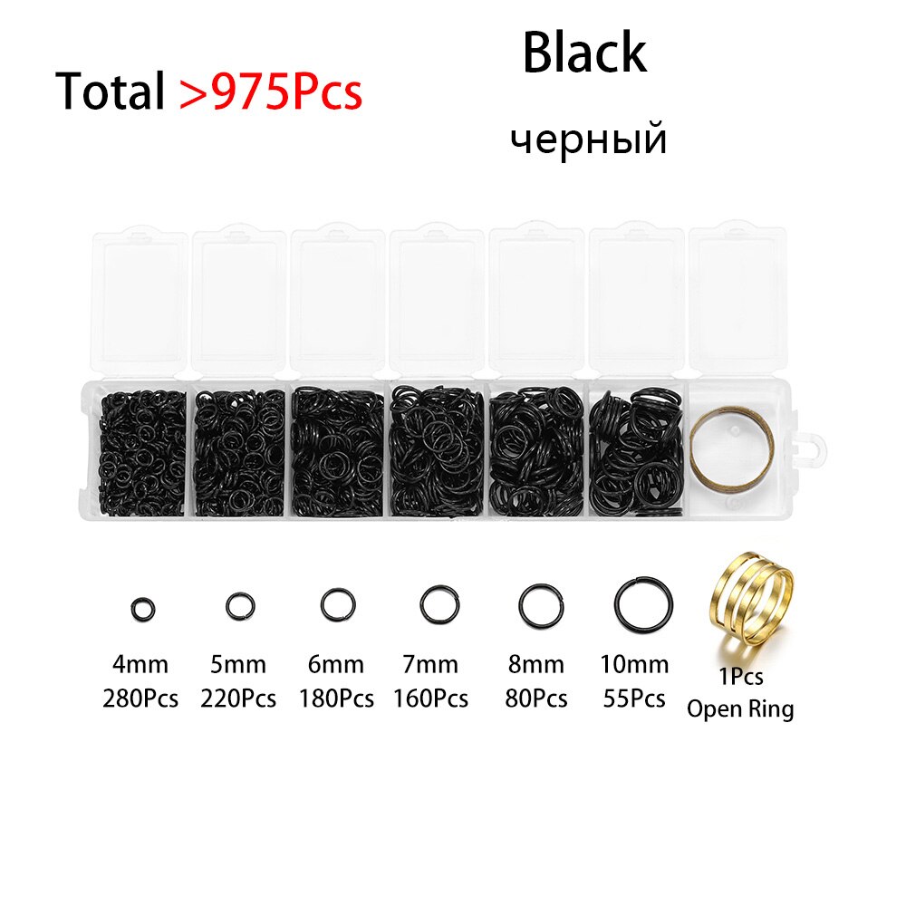 975 Pz/set 4 5 6 7 8 millimetri Anello di Salto Aperto Anello Aperto Connettori FAI DA TE Per La Collana Della Catena Monili Che Fanno set di Trovare Accessori kit: Black