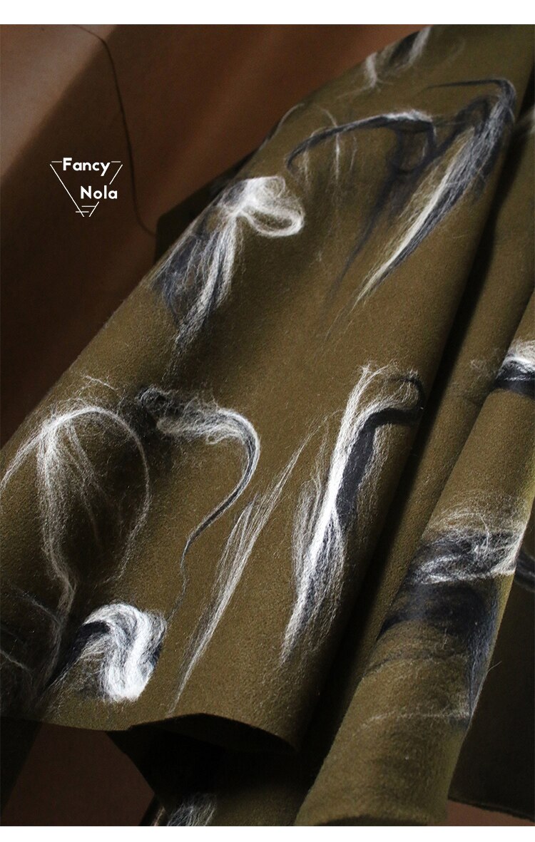 Stylish Felt Special Artistic Texture Woolen Cloth Olive Green Double-faced Woolen Dark Blue Winter Fabric CG037