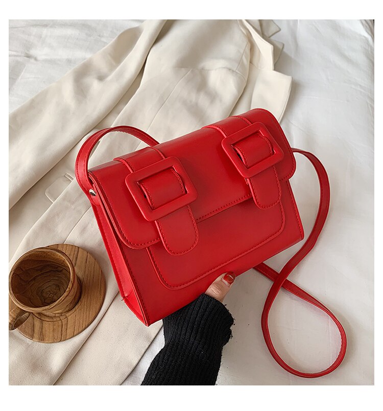 Kvinnelig firkantet crossbody bag leatherwomen håndveske reise skulder messenger bag: Rød