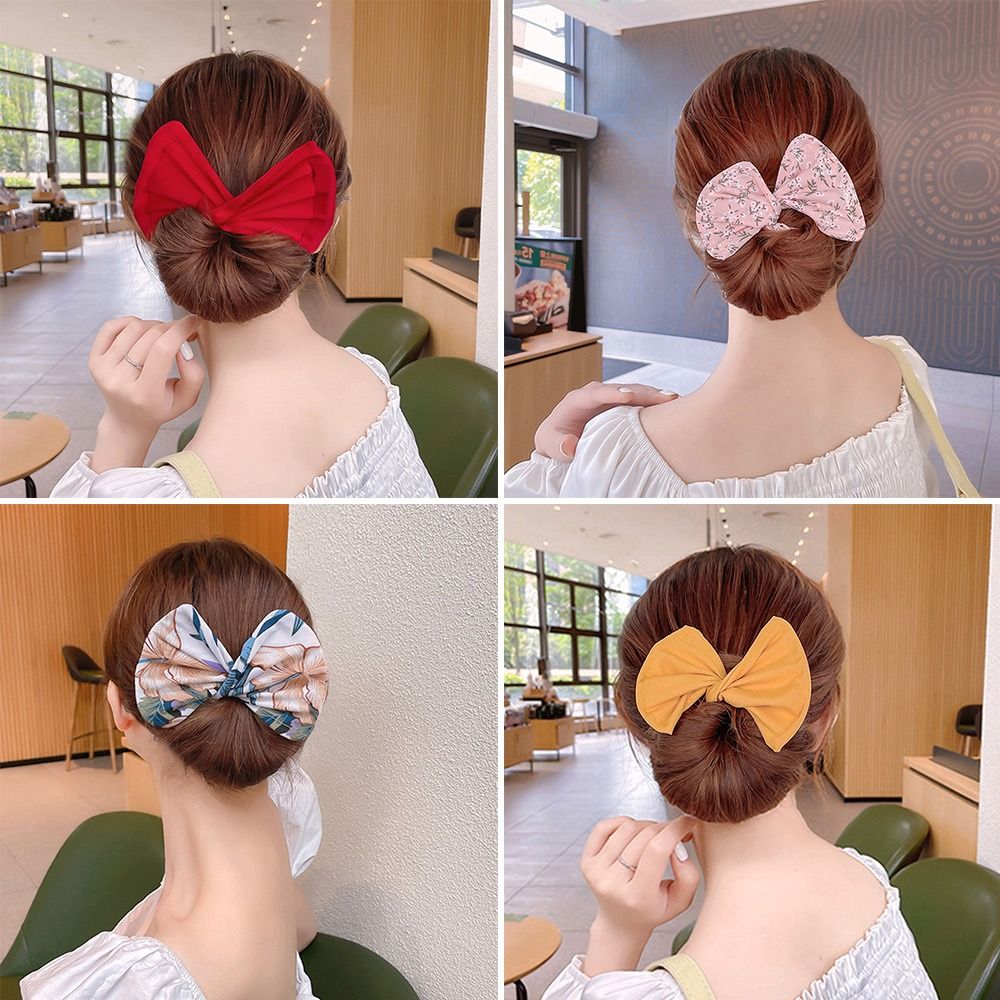 Diadema con estampado de moño, horquilla para mujer y niña, tela artesanal, creador de moño circular, soporte para cola de caballo, diadema, rizador, accesorios para el cabello
