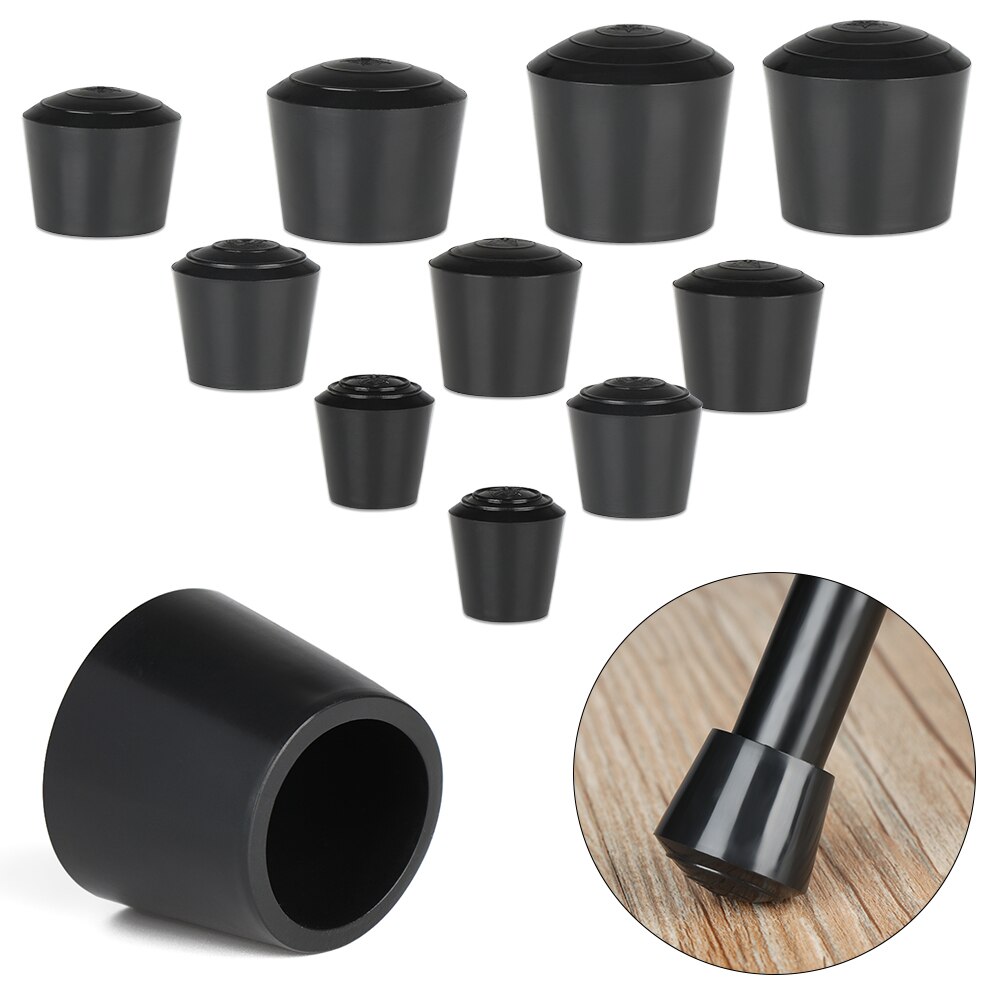 10pcs/pack Black Round Table Chair Leg Foot Caps Furniture Feet Cover Floor Protectors PVC Rubber Coat Mat Anti-slip Pad