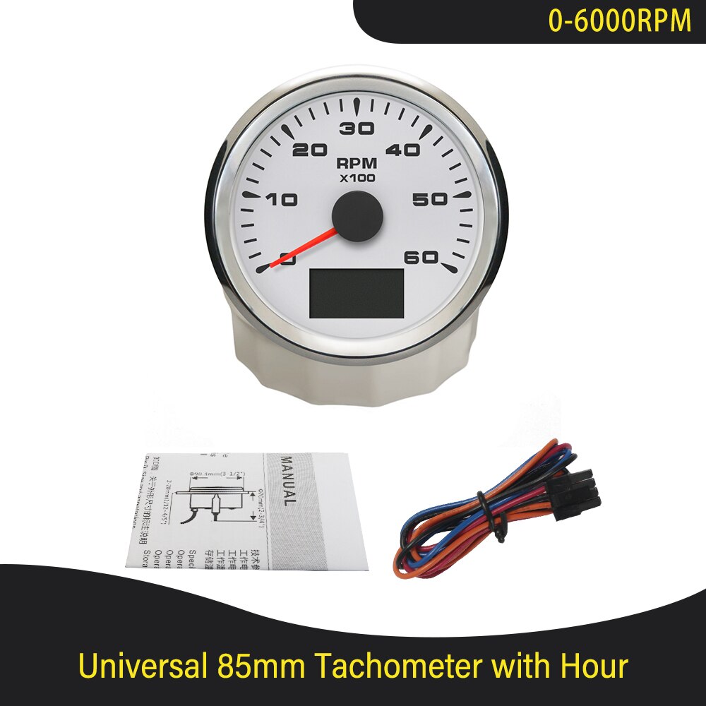 Universal 3K 4K 6K 8K Tachometer Gauges 85mm Lcd Rev Counters With Trip Hour Meter Speed Ratio for Auto Truck Boat Backlight: 6K WS