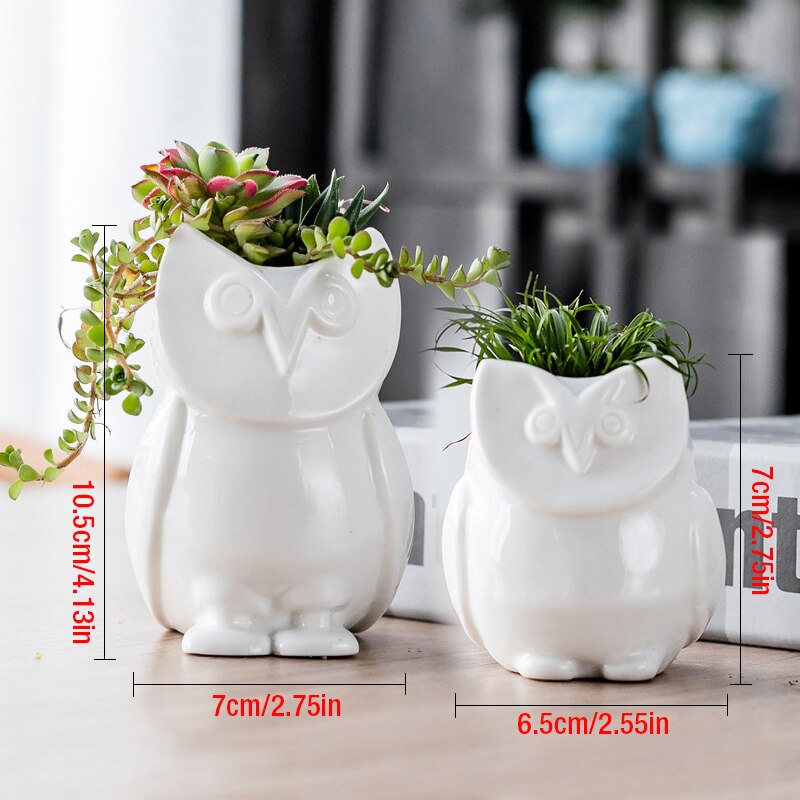 2 stuks/partij cartoon dieren uil keramische bloempot thuis tuinieren mini bloempot cartoon dieren bloempot plantentafel pot vaas