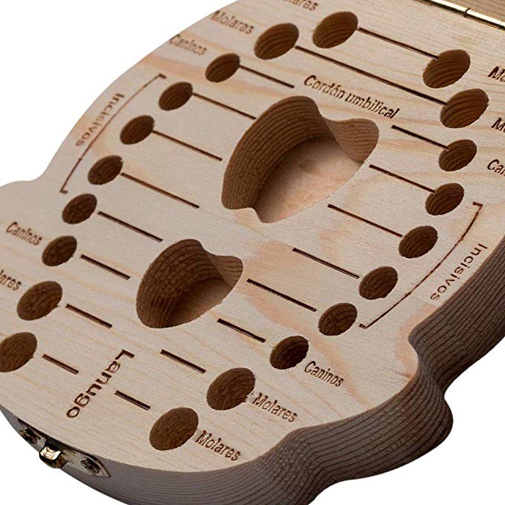 Fallen Tooth Box Storage English Spanish RussianText Little Boy Girl Wood Case Save Milk Teeth Collection Organizer Holder