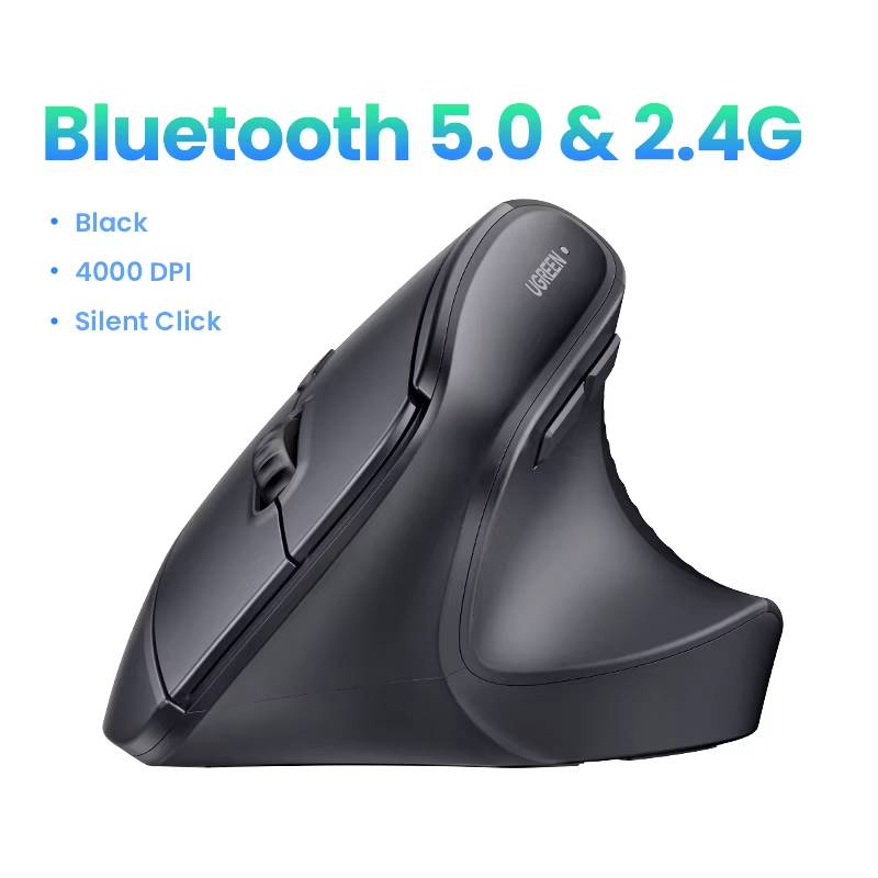 UGREEN Vertical Wireless Mouse 2.4G Ergonomic 4000DPI 6 Mute Buttons for MacBook Tablet Laptops Computer PC Mice Black Pink: Red