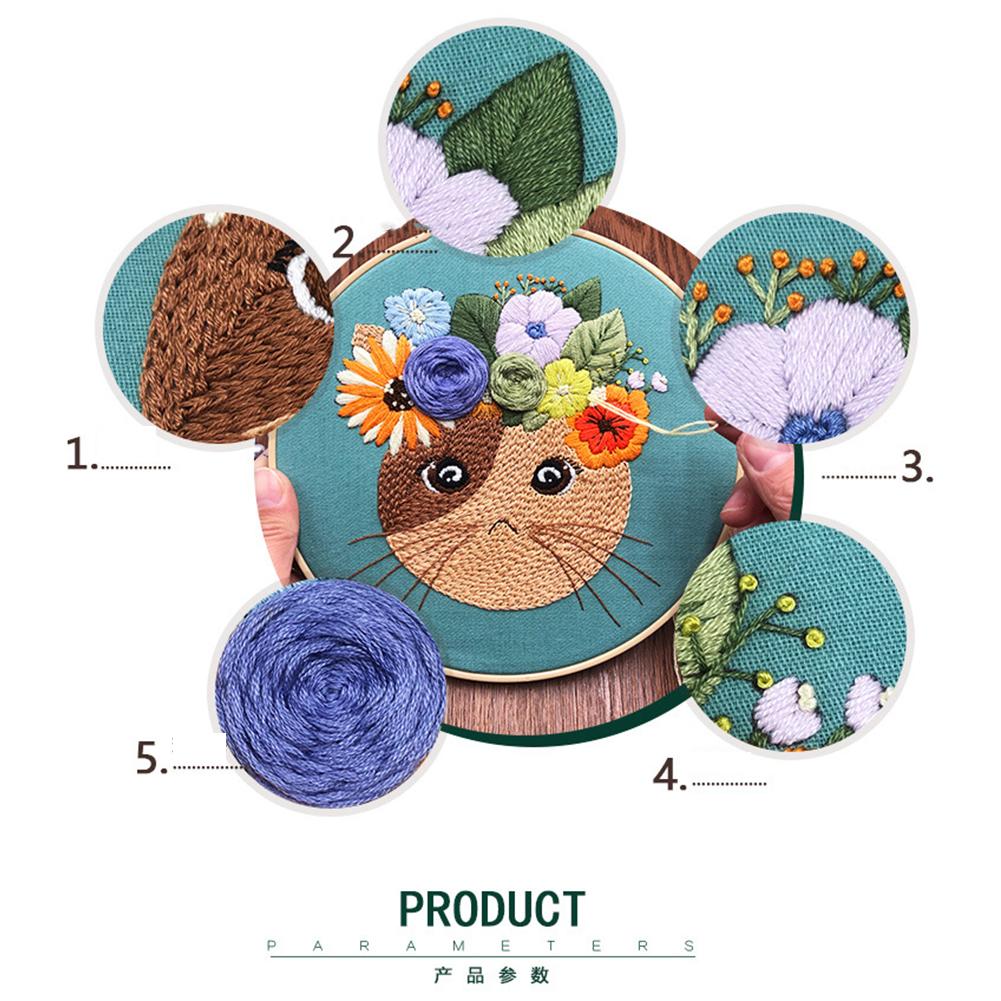 Kit de bordado a mano para principiantes, fácil punto de cruz con patrón de animales, gato, DIY, incluye hilo de Aro y herramienta de aguja