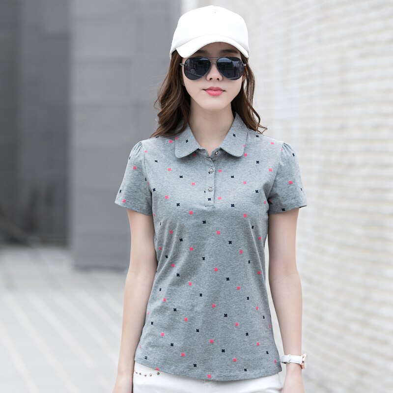 2022 Zomer Korte Mouwen Slanke Vrouwen Revers Gedrukt Wilde Polo Casual Katoenen Grote Shirt