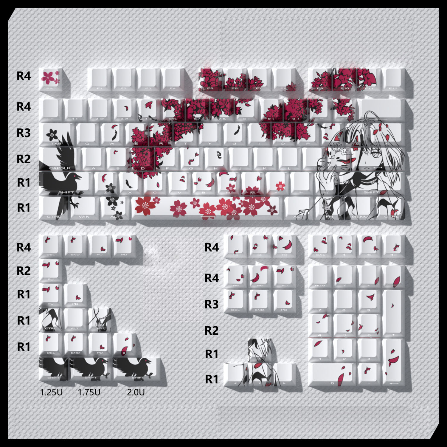 127 teclas que brilla a través de flor de ciruelo perfil de cereza Keycap PBT Keycap Dye-Sub Cherry MX interruptores para teclado mecánico de jugador: Rosa claro