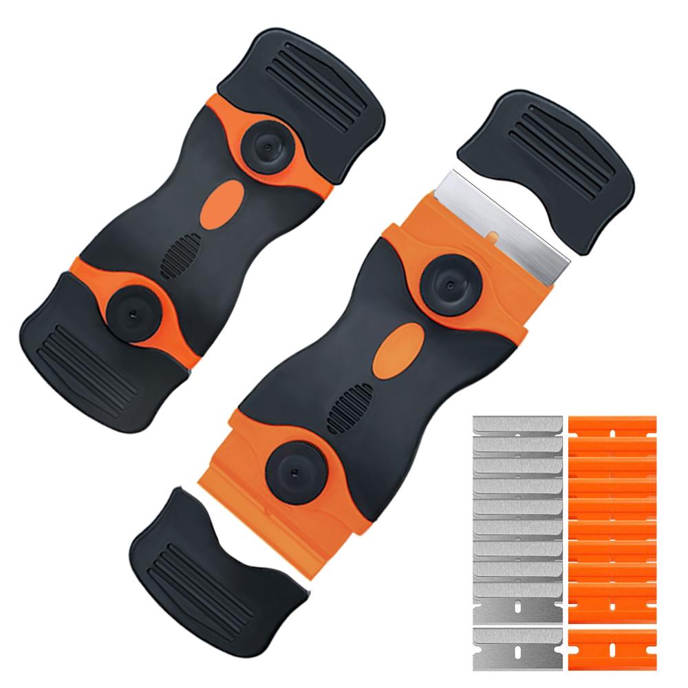 Ceramic Glass Oven Clean 2pcs Razor Scraper+16pcs Razor Blade Window Tint Carbon Fiber Vinyl Car foil Sticker Remover: Army Green