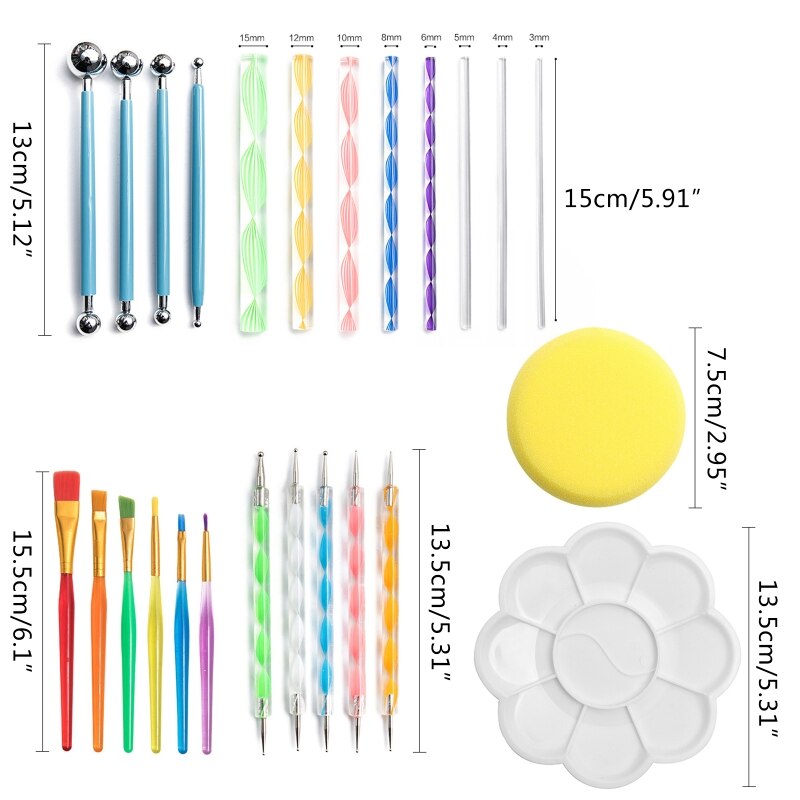 35pcs Mandala Dotting Pen Tools Set for Painting Rock Stone Acrylic Stick Template Stencil Sponge Tray
