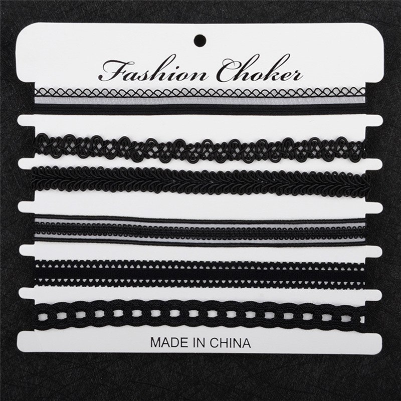 Jetting Stijlvolle Vrouwen Elegante Charme Ketting Set Lace Hollow Black Velvet Choker Ketting Sieraden 6 Stks/set
