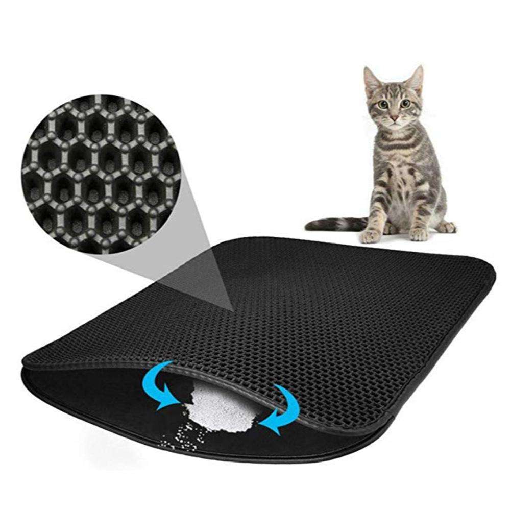 Double-Layer Cat Litter Mat Foldable Waterproof Pet Cat Litter Pad Non-slip High Elasticity EVA Sanitary Cat Litter Trapper Mat: 45x60cm