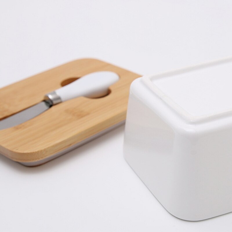 Butter Box with Wood Lid Ceramics Butter Container Cheese Storage Kitchen Accessories