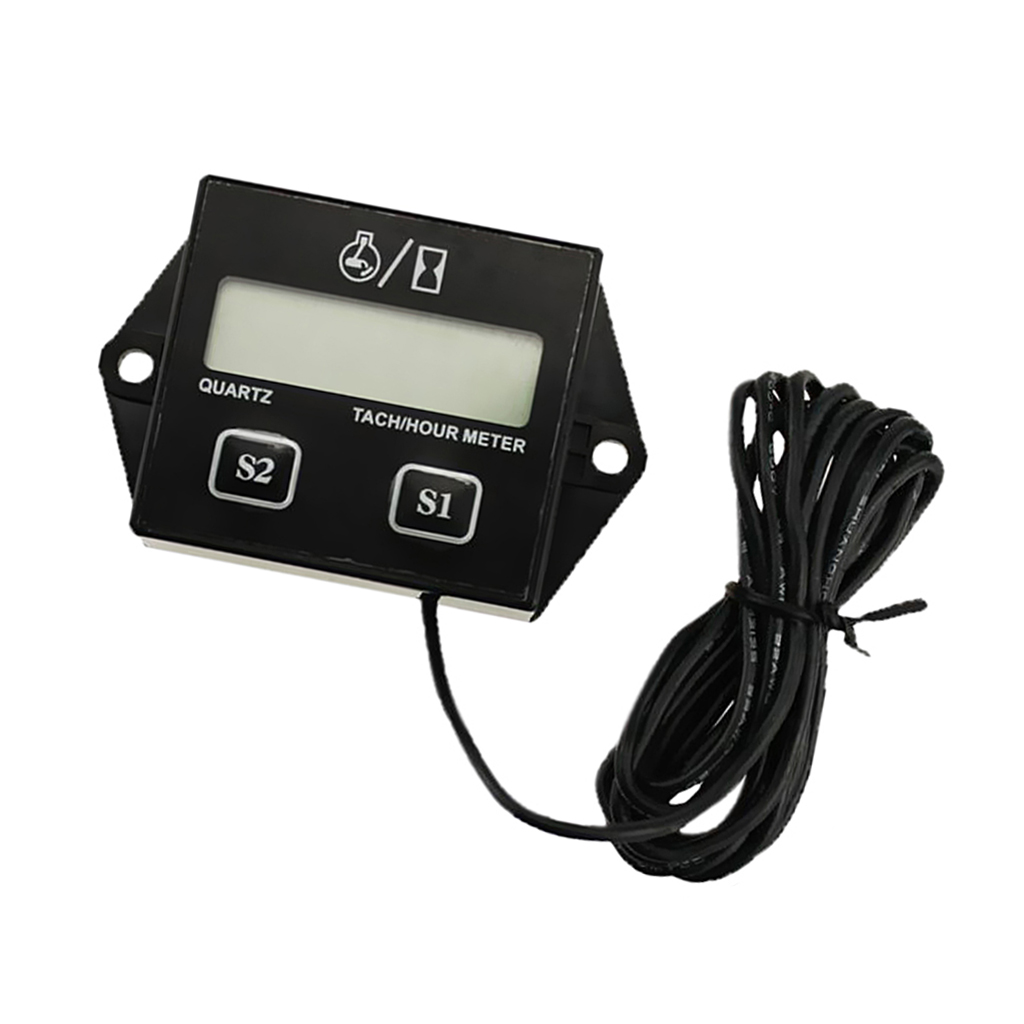 Digital Engine Tach Tachometer Hour Meter for Motorcycle ATV Boat Spark Plugs with Replaceable Battery