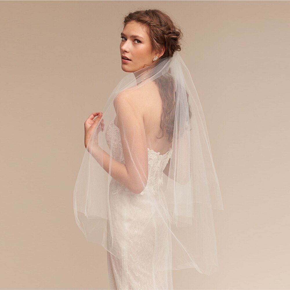 Brudebryllup slør lange 2 lag tyll brude slør med kam bryllup tilbehør voile mariage: 80-100cm