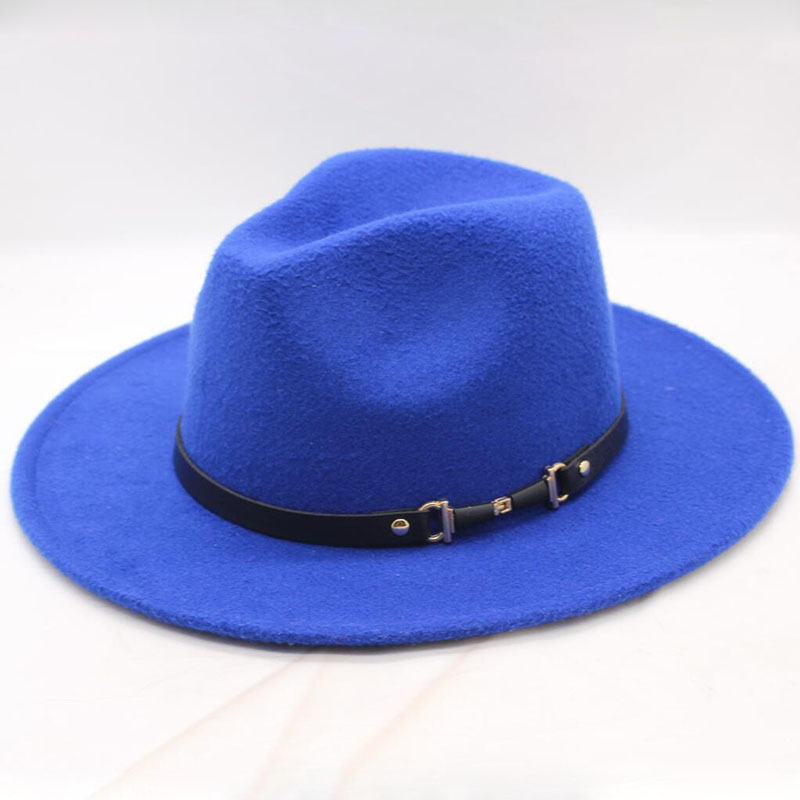 Chapeu Feutre Women's Chapeu Feminino Fedora Hat For Laday Wide Brim Sombreros Jazz Church Cap Panama Fedora top hat: Royal blue