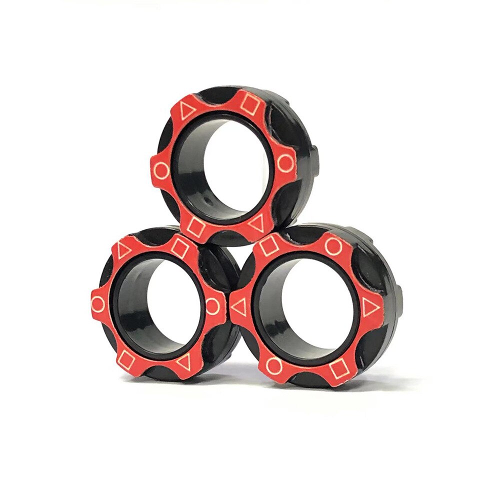 Magnetic Ring Fidget Toys Suit, Adhd Fidget Toys, Adult Fidget Magnet Swivel Ring Fingertip Spinning Top Fingers Out: Red bottom geometry
