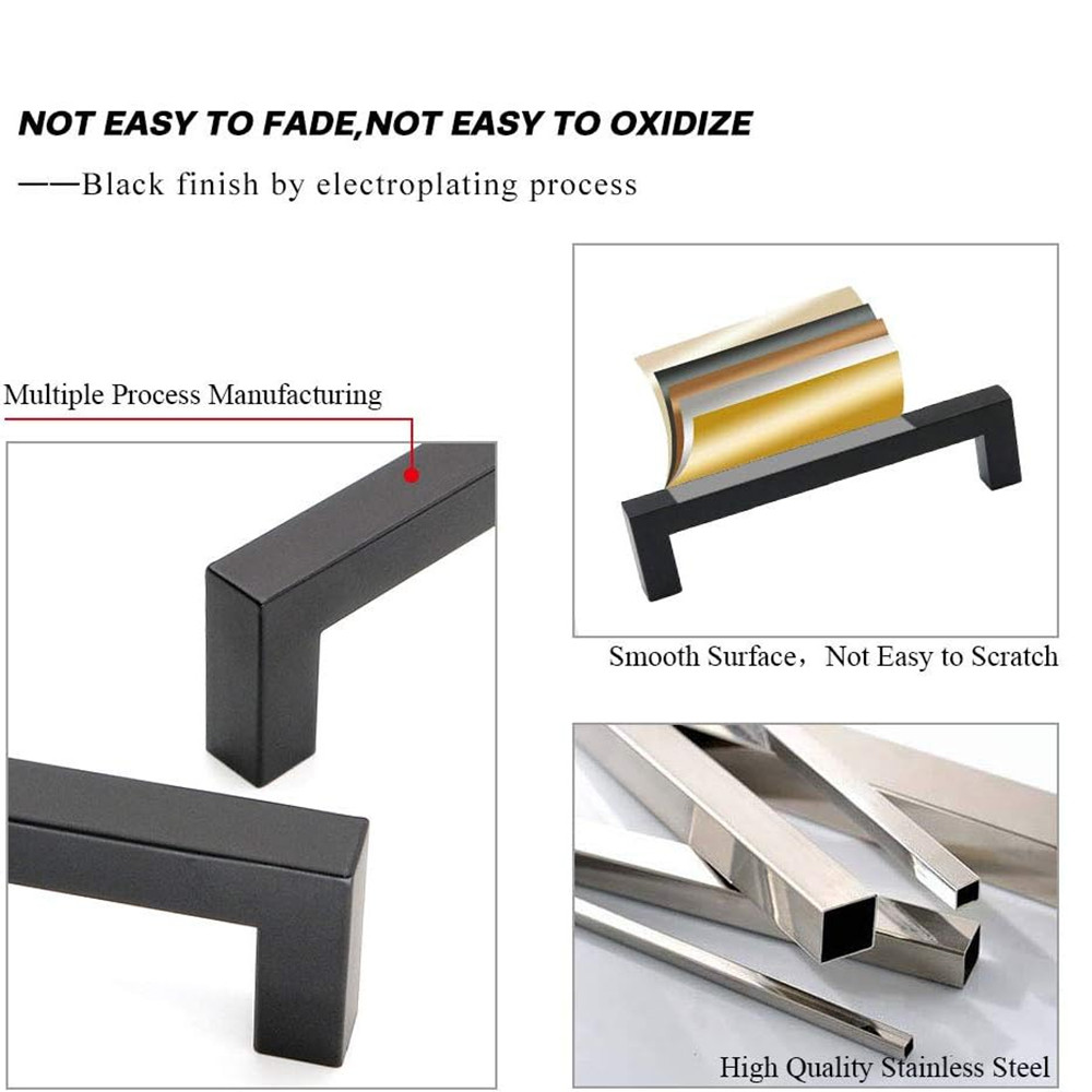 Door Handle Black Cabinet Handle Square Furniture Hardware Stainless Steel Kitchen Door Knobs Cupboard Wardrobe Drawer Pulls