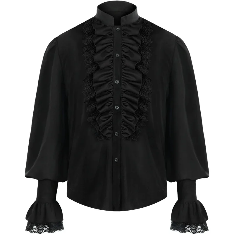 Herren Piratenhemd Vampir Renaissance Viktorianisch Steampunk gotisch Rüschen Mittelalter Halloween Cosplay Kostüm Kleidung Hemd Spitzen: M