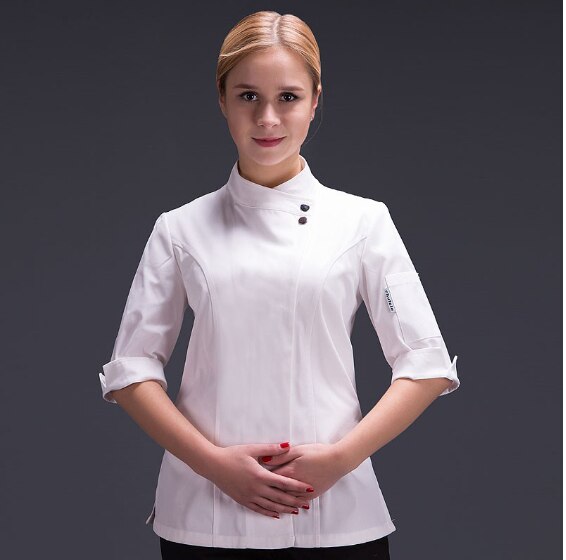Mad kok køkken jakke hvid hotel uniform sommer restaurant tjener arbejdstøj tøj dame køkken jakke: Hvid / Xxl