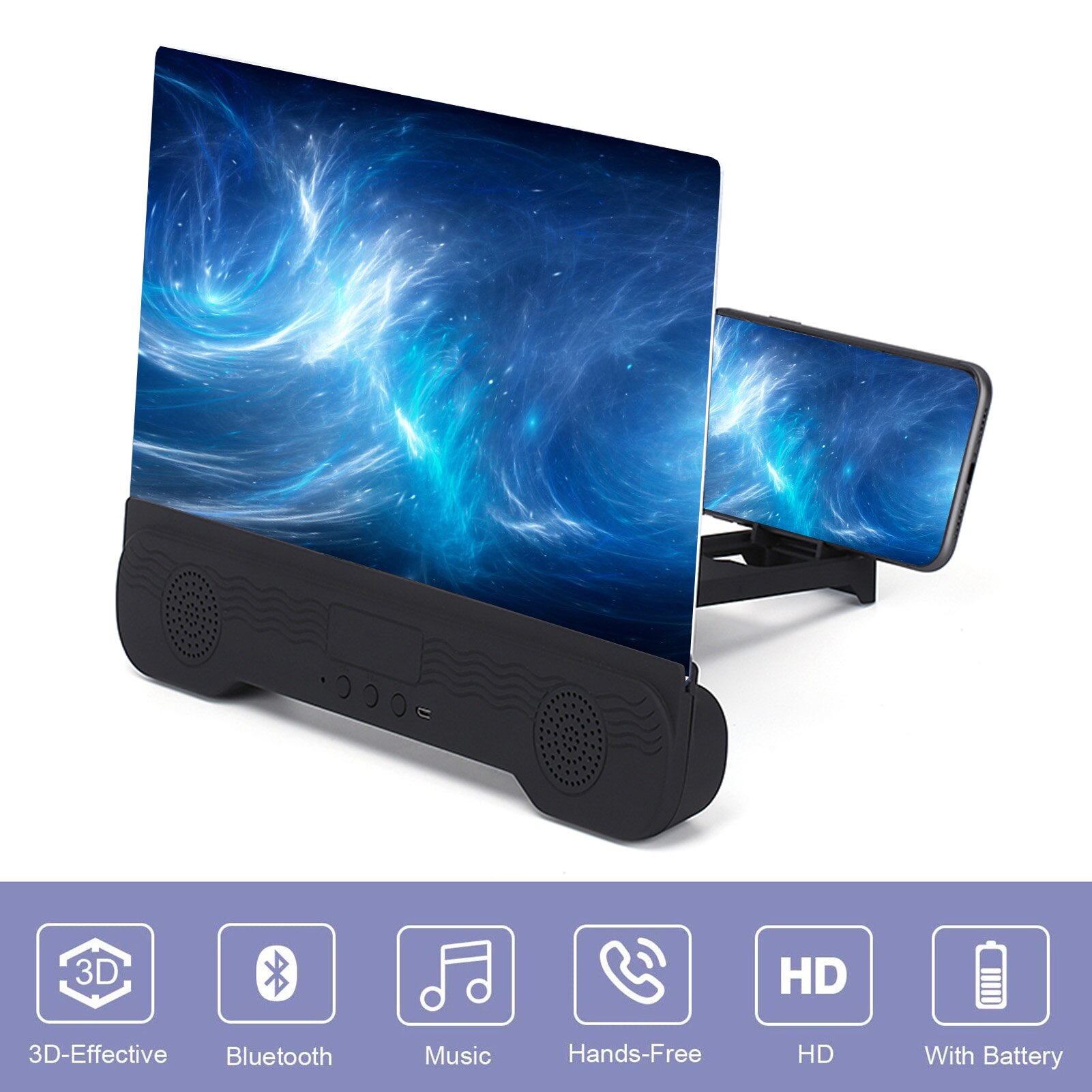 14 Inch 3D Mobile Phone Screen Magnifier With Bluetooth Speaker HD Video Amplifier Stand Bracket With Movie Game Magnifying Fold