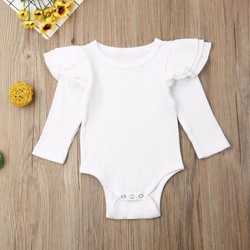 Combinaison en coton pour -né garçon et fille, vêtements chauds et solides, à manches volantées, 4 couleurs, 0-24M