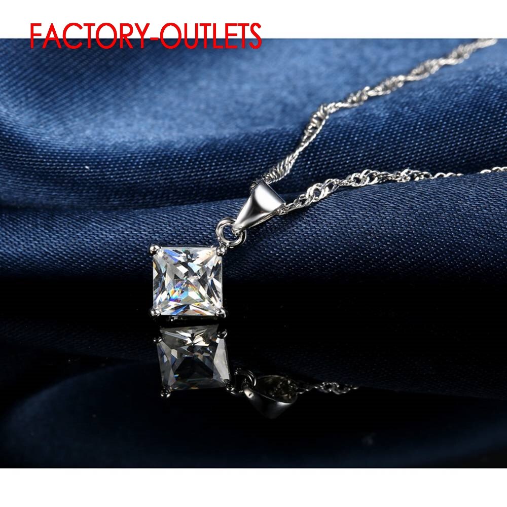 925 Sterling Silber Schmuck einstellen Klassische 4 Krallen Platz Kristall Halsketten Ohrringe Frauen Mädchen Engagement Jahrestag