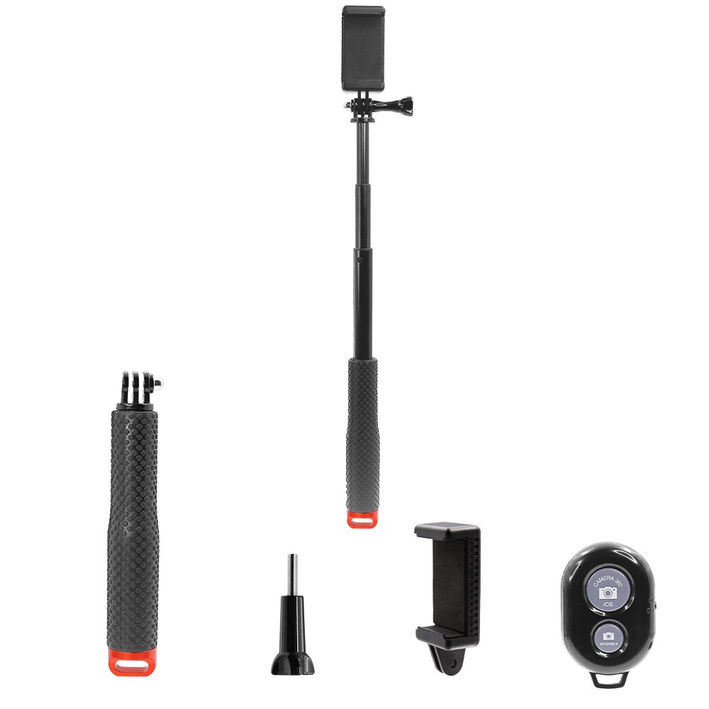 HONGDAK-Palo de Selfie de aleación de aluminio extensible, 48cm, para GoPro 10, 9, 8, 7, Insta360, SJCAM, buceo, monopié, teléfono móvil con Clip: Red 1