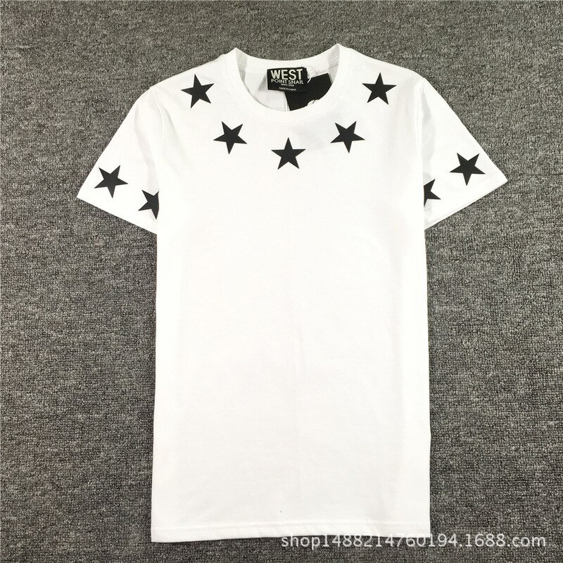 Klassisk kortærmet tee shirt stjerner 3d trykte t-shirts mænd o-hals løs sommer t-shirt til herre afslappet tshirt homme  b112: Hvid / L