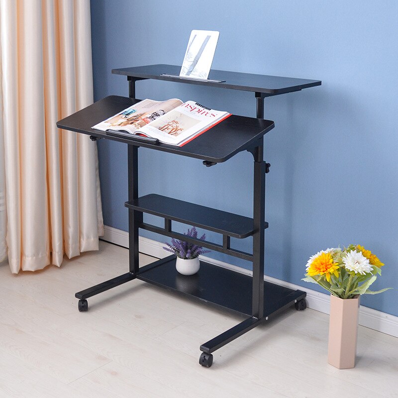 Home simple laptop desk floor-mounted foldable computer desk high home multifunctional storage table: UpgradeB