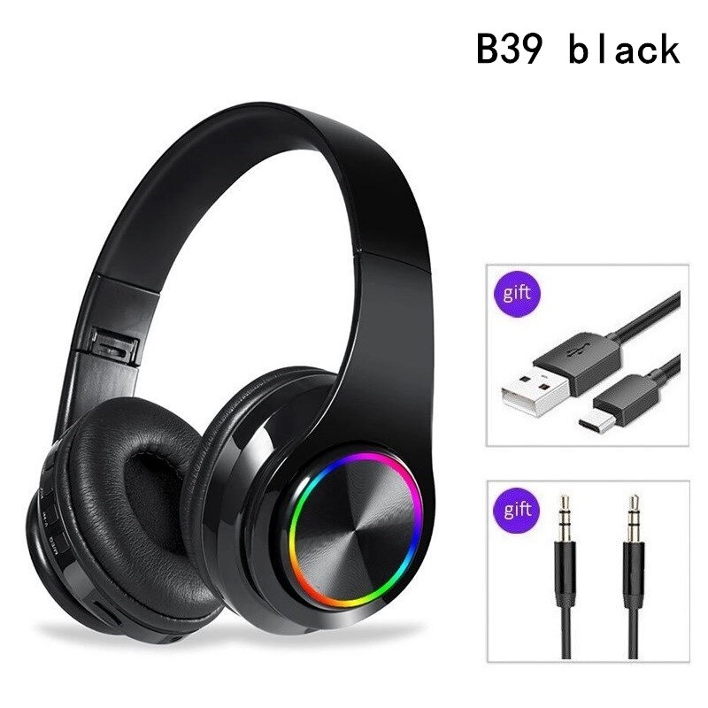 SHOUMI B39 Wireless Headphones - Bluetooth 5.0 Noise Cancelling - LED Light - TF Card Support: B39 black not bag