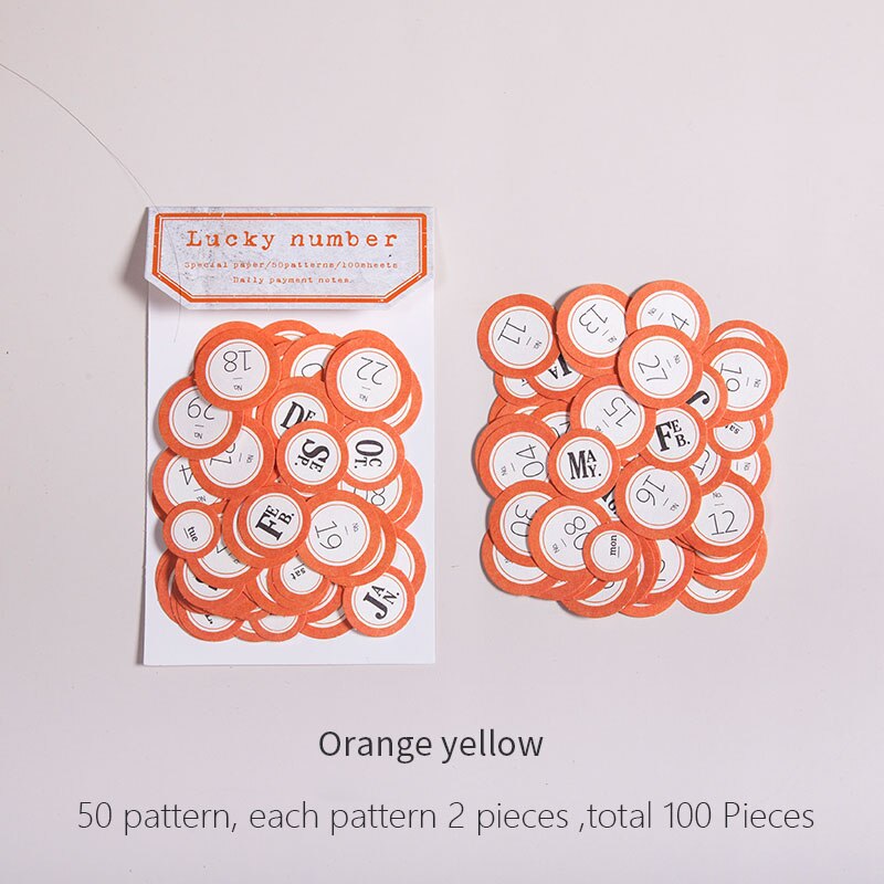 100pcs/lot Lucky Number Stickers for Daily Mothly Planner Diary Stickers DIY Label Scrapbooking Album Stationery Stickers: Orange yellow