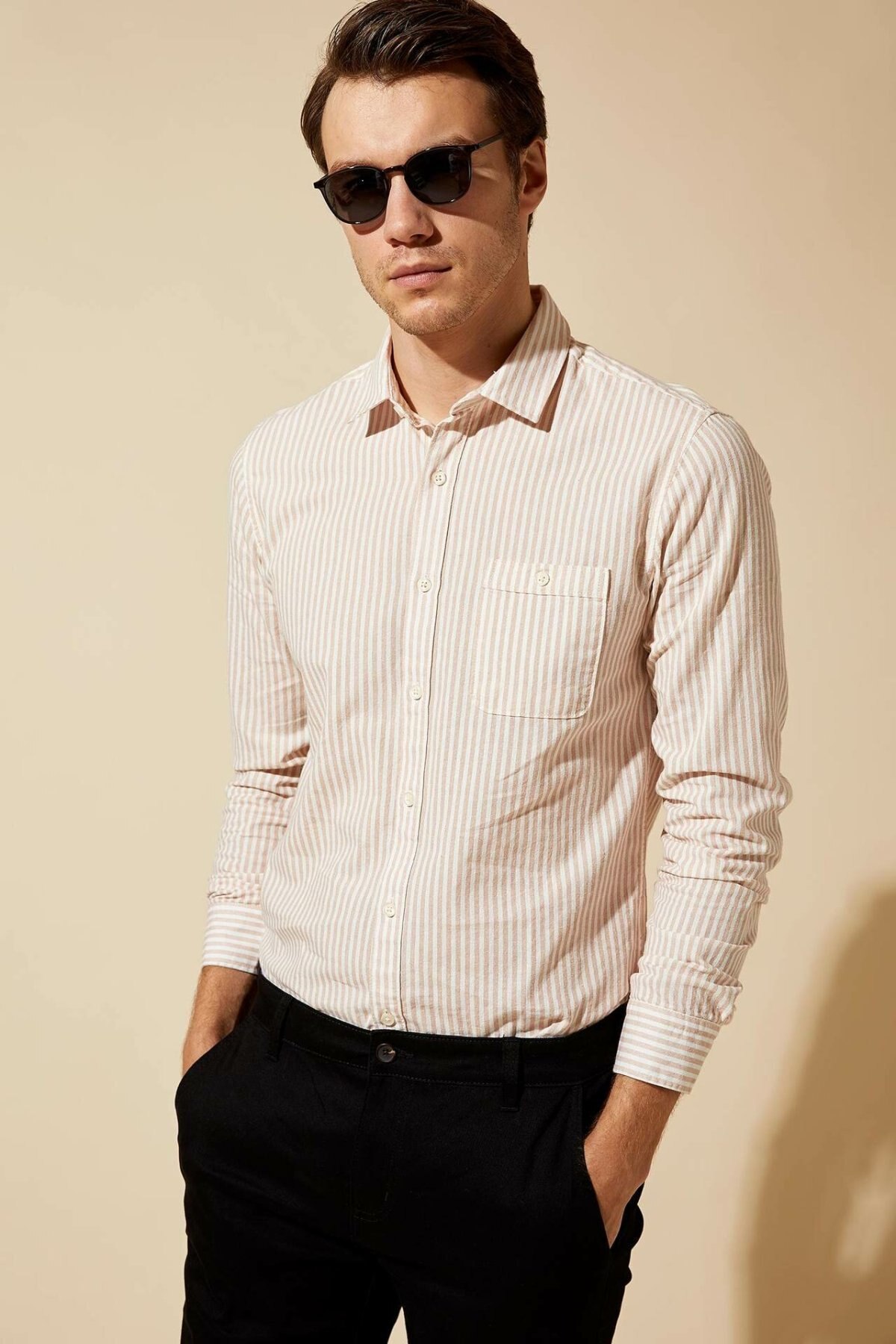 De hecho los hombres Formal de solapa para cuello de camisa Casual tejido Top, camiseta de manga larga Oficina negocio ropa superior Shirt-L5898AZ19AU