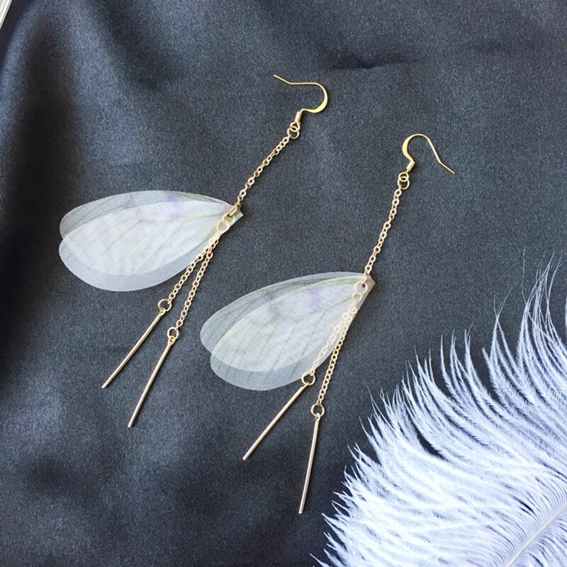 Koreaanse Vlinder Hoek Vleugels Lange Tassel Oorbellen Voor Vrouwen Sieraden Imitatie Parel Crystal Asymmetrische Verklaring Oorbellen