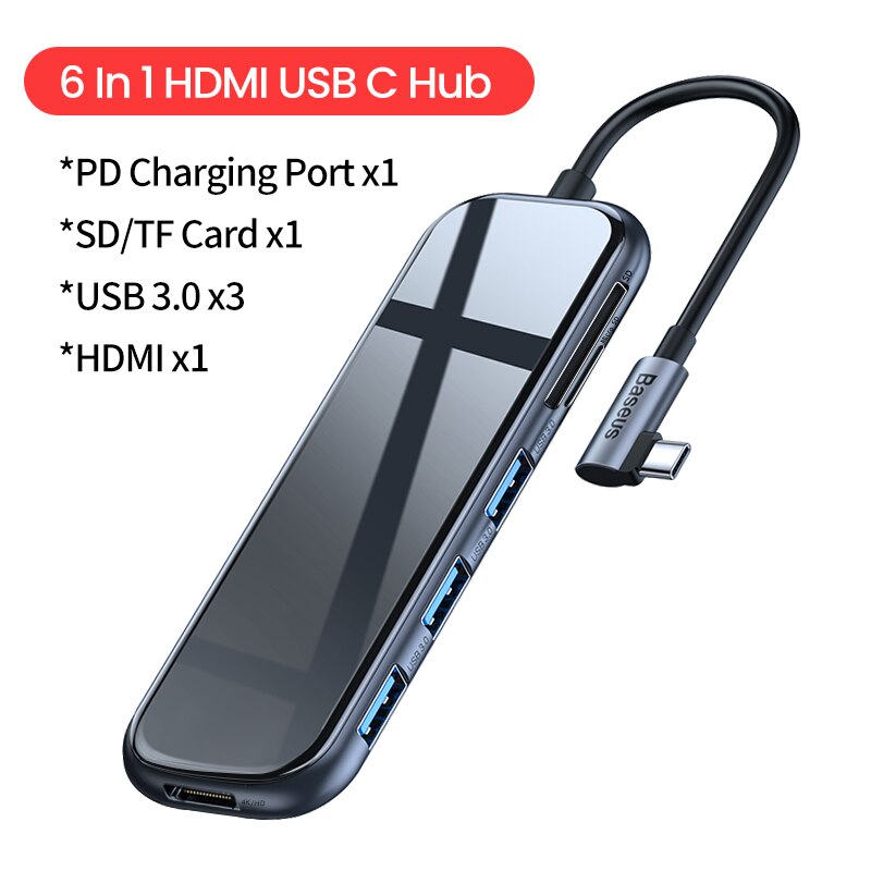 Baseus Usb C Hub Usb 3.0 Hdmi RJ45 Adapter Voor Macbook Pro Air Multi Type C Hub Met Draadloze lading Voor Iwatch USB-C Hub: 6 In 1 HDMI USBC Hub