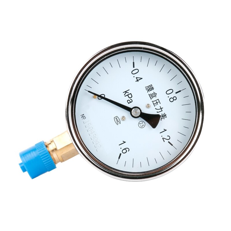 YE-100 Air Diaphragm Pressure Gauge 0-1.6KPA Phosphor Bronze Film Box Pressure Gauge Positive Pressure Meter